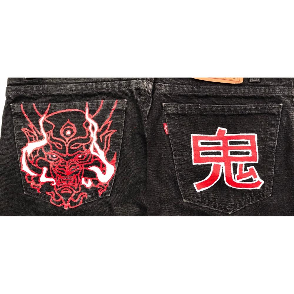 Levis‎ 550 Jeans Mens 32 (31x30) Black Hand Painted Dragon Vintage 90s USA Made